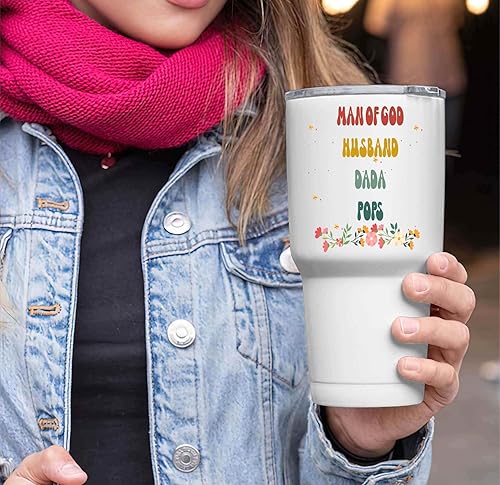 Miniatura 3 de Inspirational Gift Unique Christian Gift for Man Of God Husband, Dada Pops - Believers Prayers Quote on Multicolor 30 Oz White Stainless Steel Large