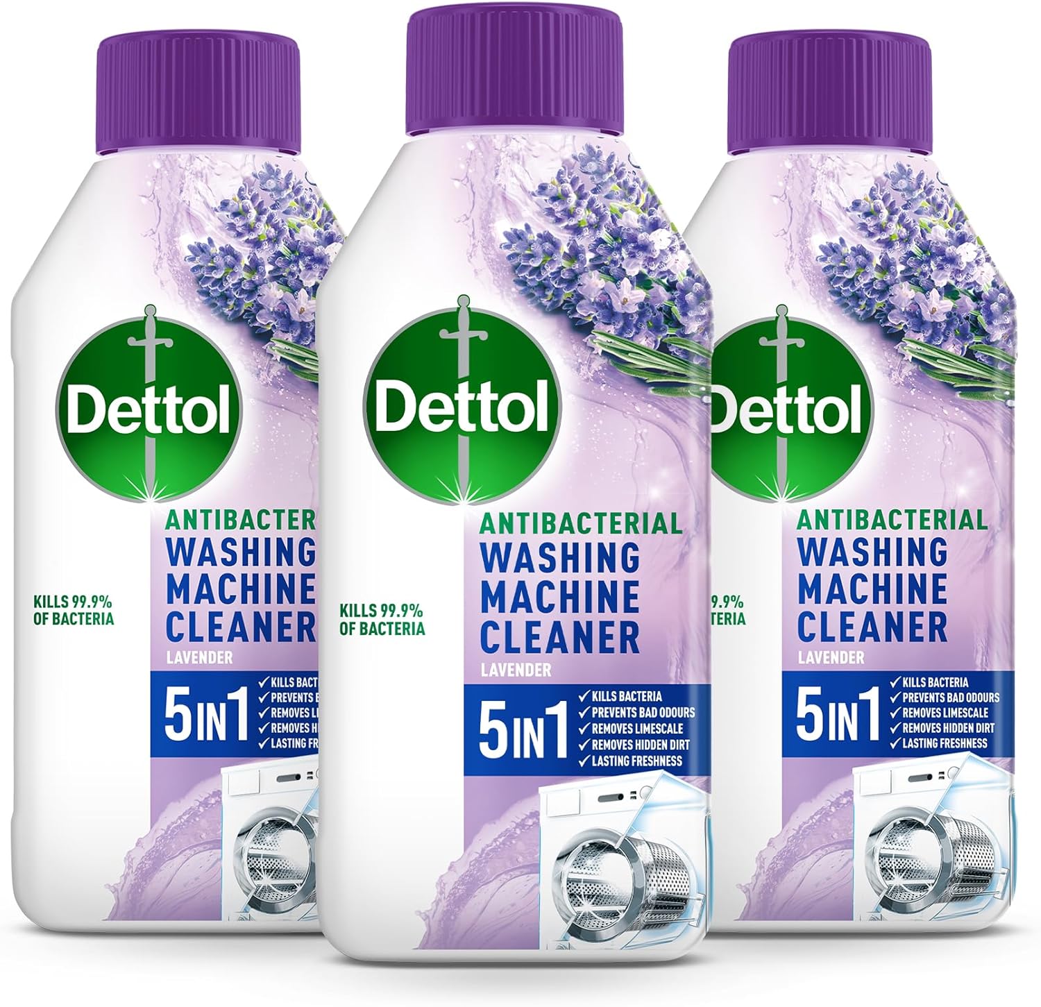 Dettol Washing Machine Cleaner, Lavender, Multipack of 3 X 250ml, Total