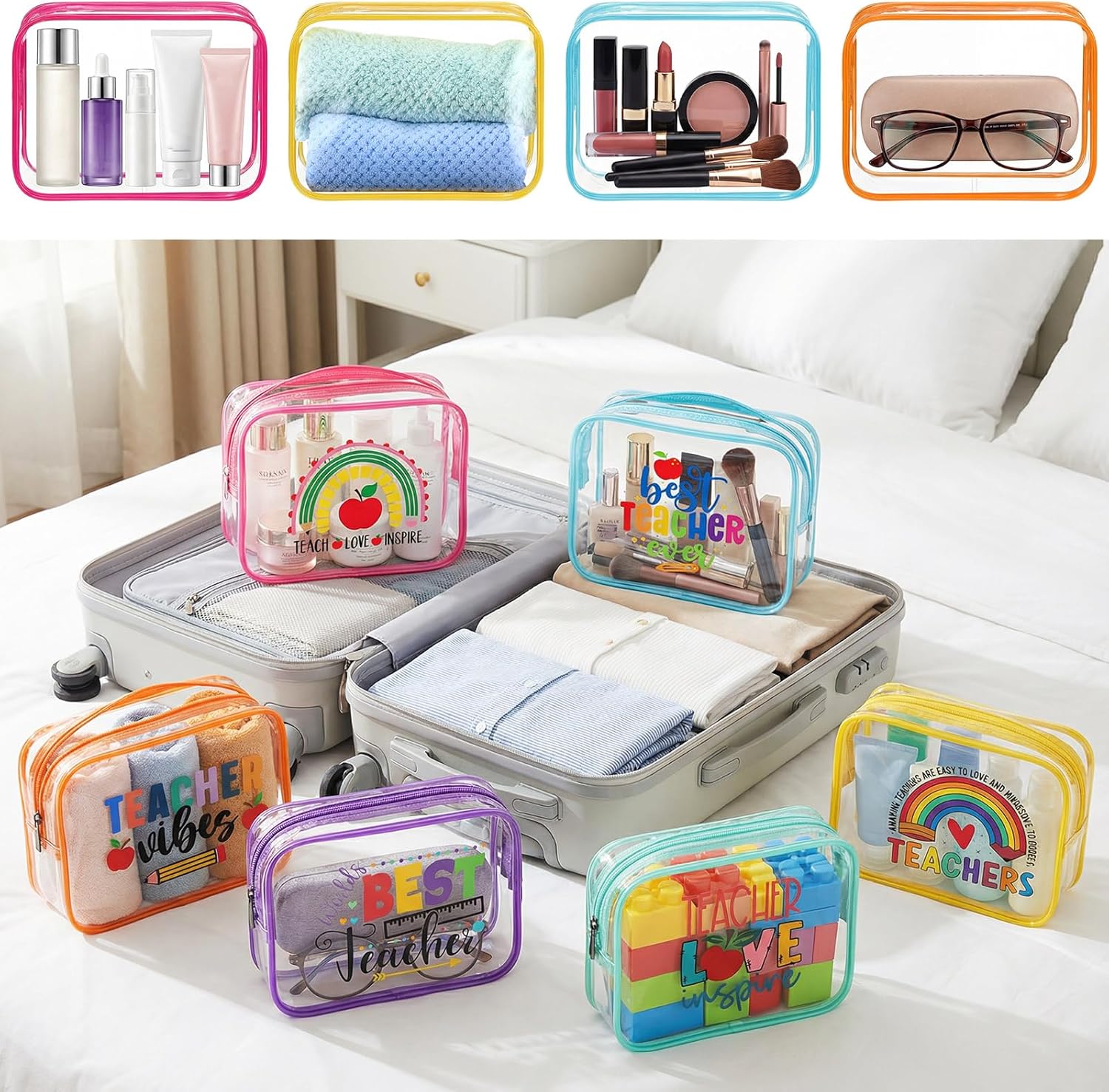 Kacctyen 12 Pcs Teacher Appreciation Makeup Bag Bulk Clear PVC Waterproof Cosmetic Pouch Teacher Appreciation Gifts Cosmetic Organizer for School Supplies