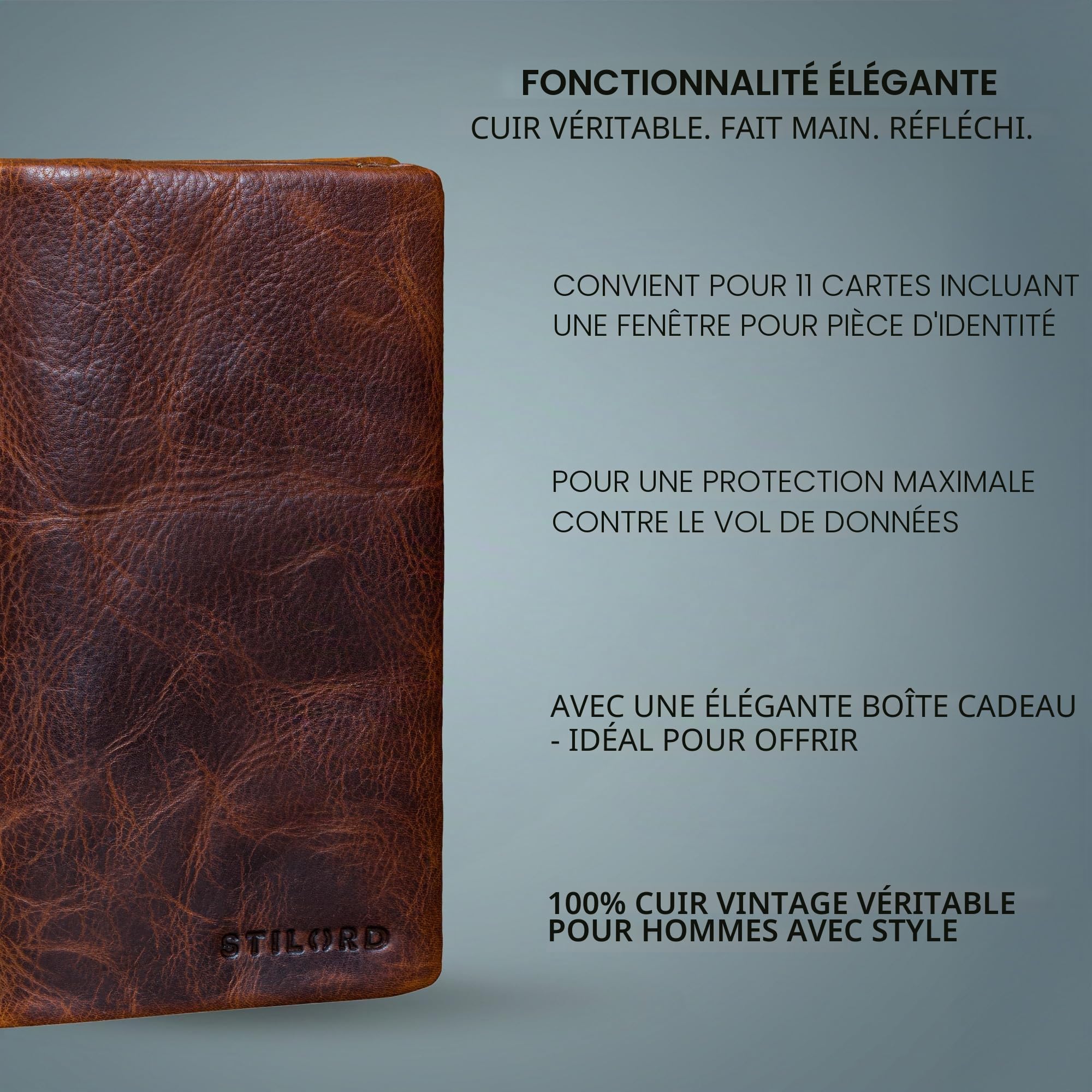 STILORD Kenan XL Portefeuille Homme Cuir Véritable Grand Format avec Fermeture Magnétique Porte-Monnaie pour 11 Cartes Portefeuilles Hommes Cuir Con RFID Couleur:Kara - Cognac