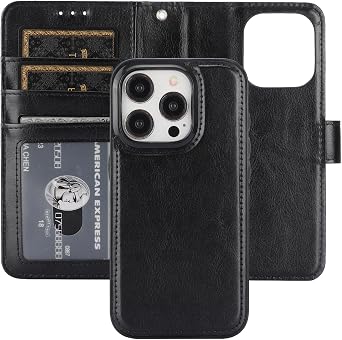 Bocasal Detachable Wallet Case Card Holder for iPhone 15 Pro, Black | RFID Blocking Kickstand Card Slots Holder PU Leather Magnetic Shockproof Wrist Strap Removable Flip Protective Cover 6.1 inch