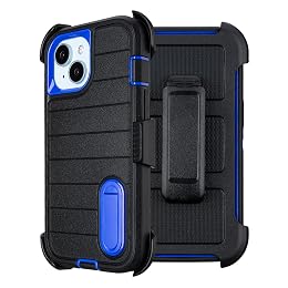 Yowtrey for Phone case iPhone 13 Case with Belt Clip, Heavy Duty Military Grade Drop iPhone13 Protective Case, Shockproof Defender Cover for iPhone 13 Cases 6.1 inch (Black+Blue)