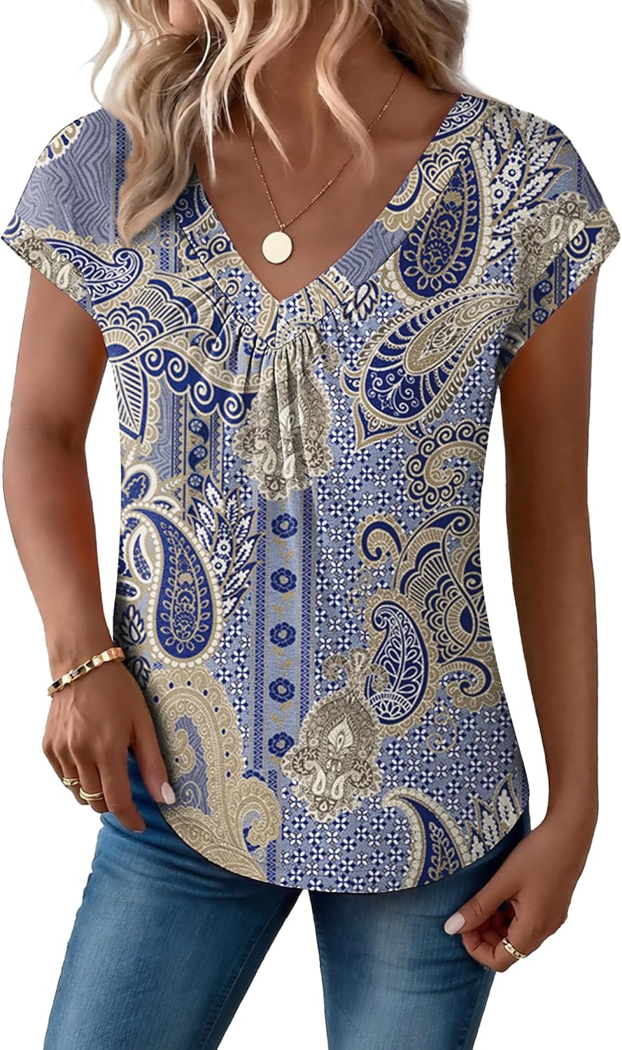 Zeagoo Womens Tops Short Sleeve V Neck Shirts Summer Dressy Casual Business Clothes Work Blouses Fashion Clothing Outfits - Image 4