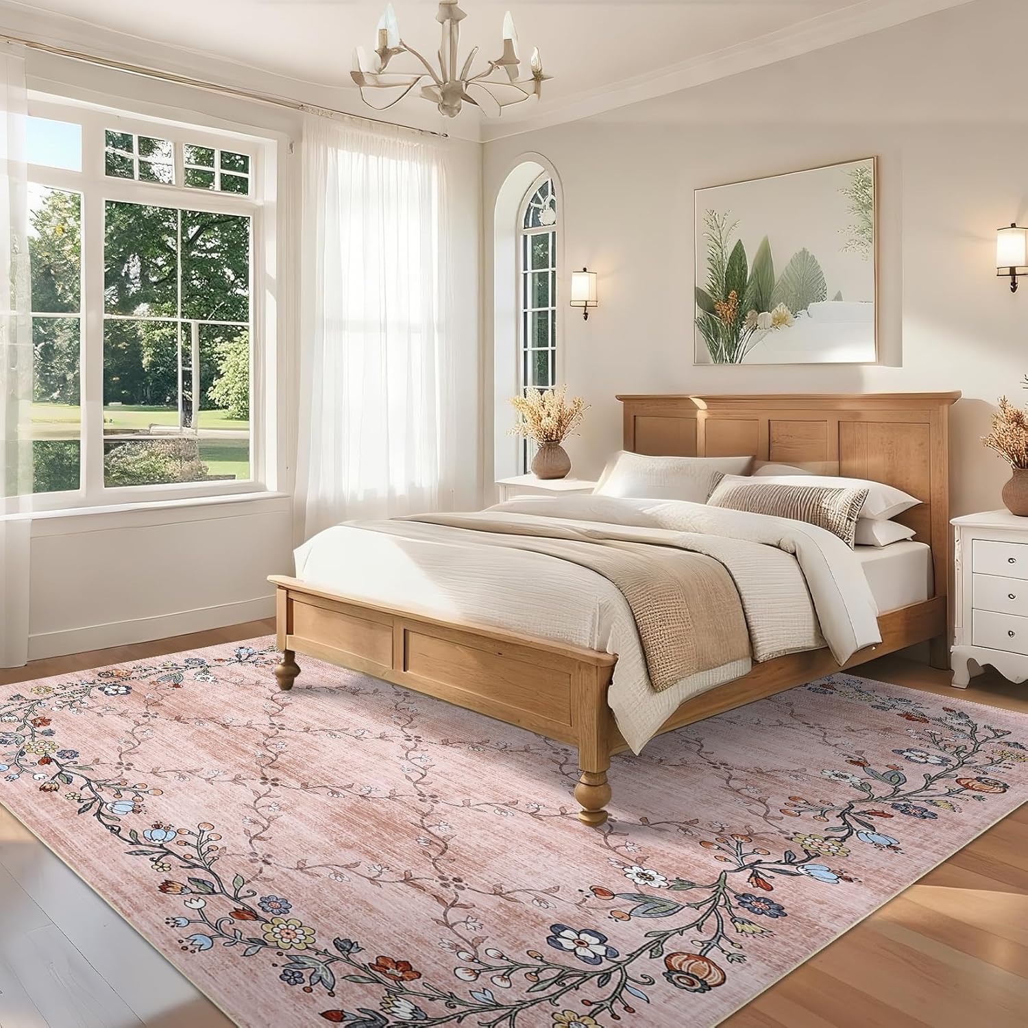 garveehome 8x10 washable floral area rugs for living room: modern floral non slip large area rugs for bedroom, large machine washable living room low pile carpet with non-slip backing pink 8'x10'. pink 8' x 10' (rectangular)