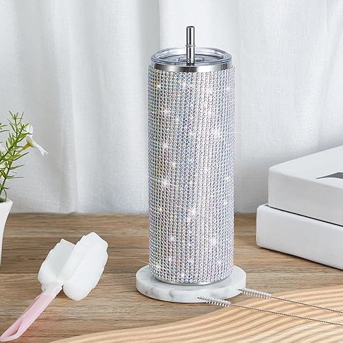 Miniatura 9 de Tessco 2 vasos brillantes de 20 onzas con diamantes de imitación, botella de regalo de Navidad, botella de diamante con purpurina con tapa y