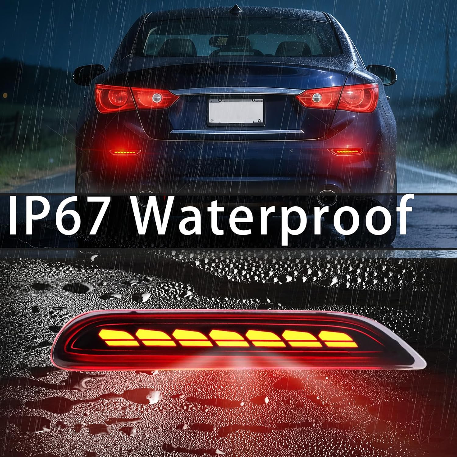 Smoked Housing Full LED Rear Bumper Reflector Lights Sequential Turn Signal Brake Light DRL Kit For Infiniti Q50 QX56 QX60 Nissan Pathfinder Rogue(Smoked housing)