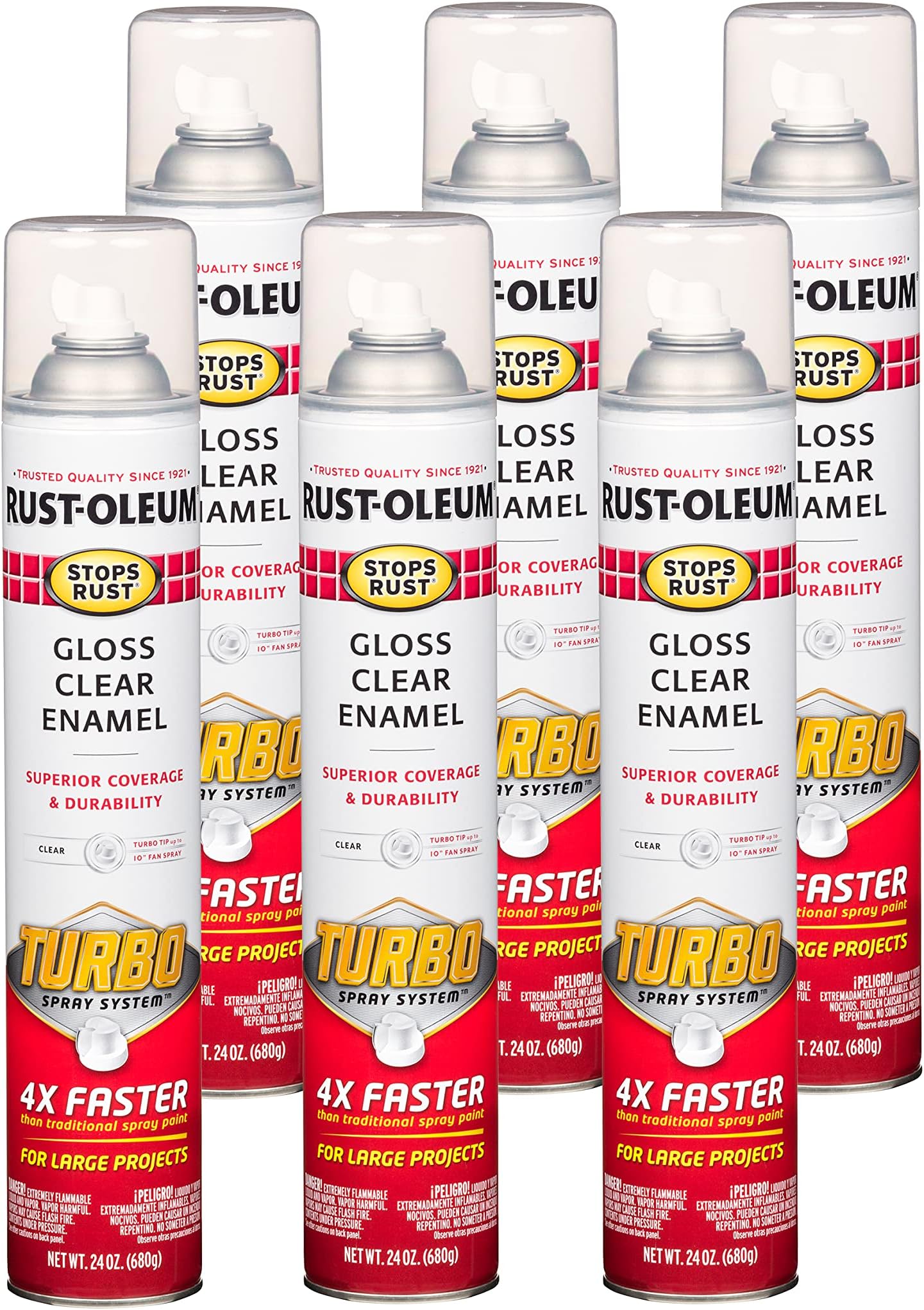 Rust-Oleum 353345-6PK Stops Rust Turbo Spray System Spray Paint, 24 oz, Gloss Clear, 6 Pack
