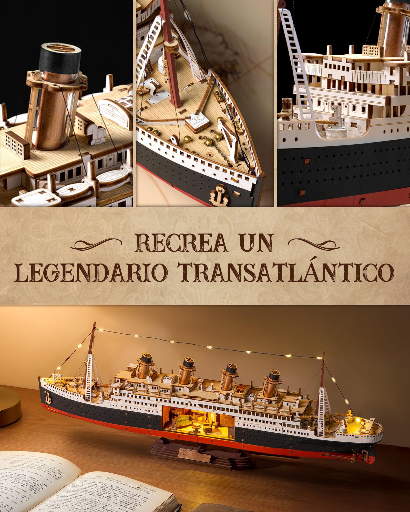 ROBOTIME Rompecabezas 3D de madera 1912 Eternal Atlantic Voyager, kit de modelo para adultos para construir, decoración del hogar, regalos artesanales para adultos y niños
