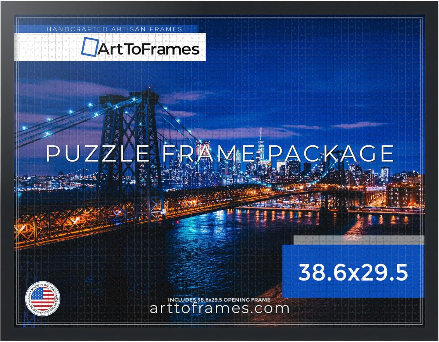 Product image of ArtToFrames 38.6x29.5 INCH/98x75 CM Black Frame for 2000 piece Puzzles.This 1.25 Inch Custom MDF Puzzle Frame is Black - Comes with Economy Acrylic (PuzzleFRBW26079-38.6x29.5)