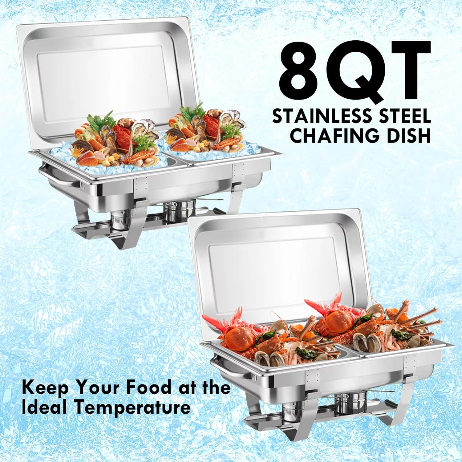 POWERFUEL Chafing Dishes for Buffet 2 Pack, 9QT Chafers and Buffet Warmers Sets, Stainless Steel Half Size Chafing Pan, Food Warmer for Parties Christmas, Catering Buffet Display