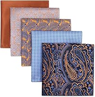 SHLAX&WING 5-Pack Mens Silk Pocket Squares - Assorted Handkerchiefs, Handmade 32cm Large Size, Hand-Rolled Edges