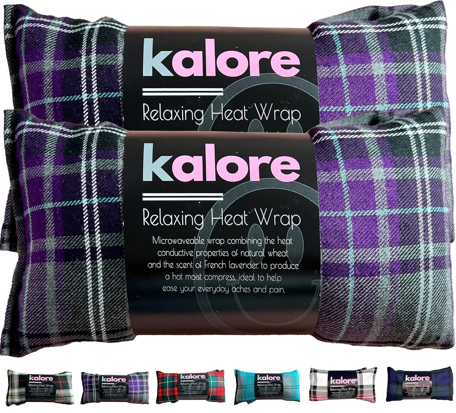 Wheat Bags Microwavable Neck and Shoulder Wrap - 2-Pack Scented Lavender Heat Bags Microwavable for Body Comfort - Tartan Cotton Fabric & UK Wheat Heat Pack Compress by Kalore - Purple