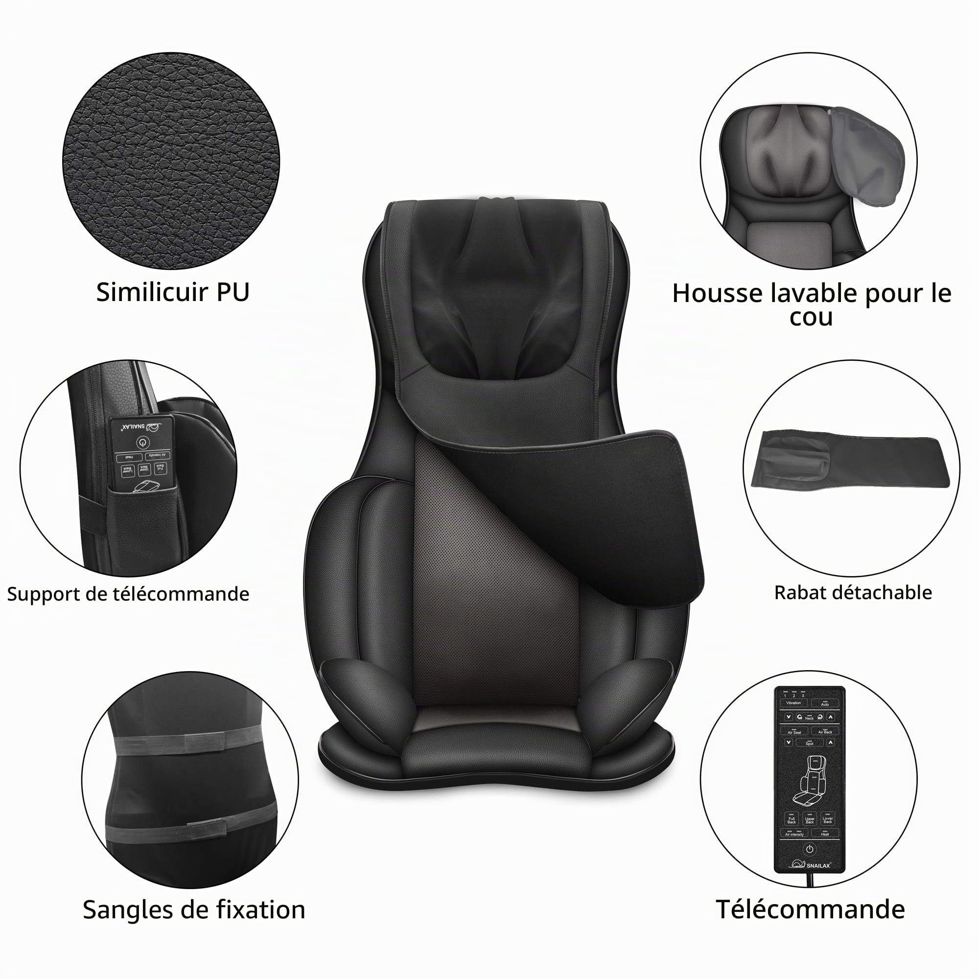 Snailax Siège Massage Shiatsu pour Dos & Cou - Masseur avec 8 Rouleaux et 3 Vibration Réglable, Fauteuil Massant Nuque/Lombaire avec Fonction Chauffage - Cadeau Homme Femme Noël