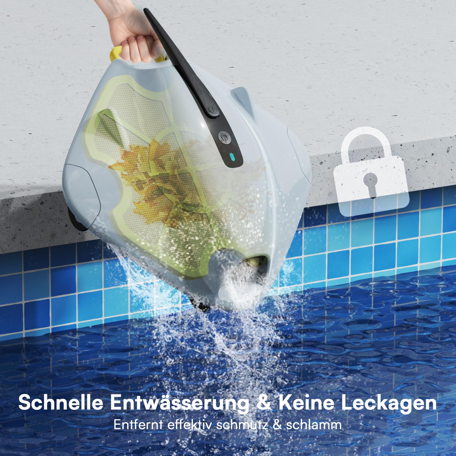 PoolMr Poolroboter Kabellos Poolsauger Akku 40W Power & 90 Min Laufzeit - Saugroboter Pool Mit Doppelfiltersystem & Hindernis-Überwindung für Ebene Pools Bis 149 ㎡ Reinigt Effektiv Blätter & Schlamm