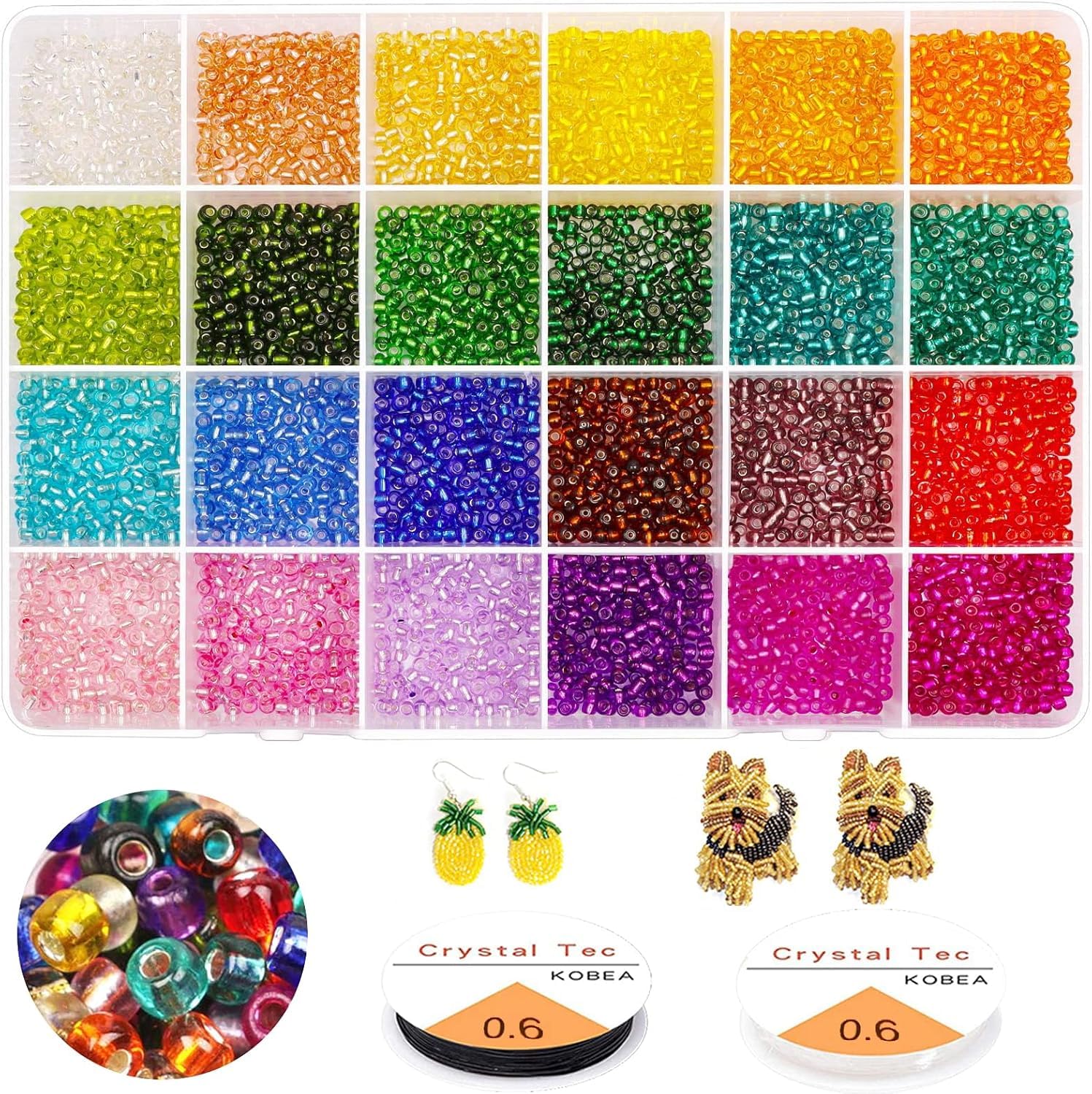 Prettme 9600Pcs 3mm Transparent Seed Beads for Bracelet Making Kit,8/0 Colorful Small Craft Glass Beads for Friendship and Jewellery Making DIY Bracelets Necklaces and Crafting