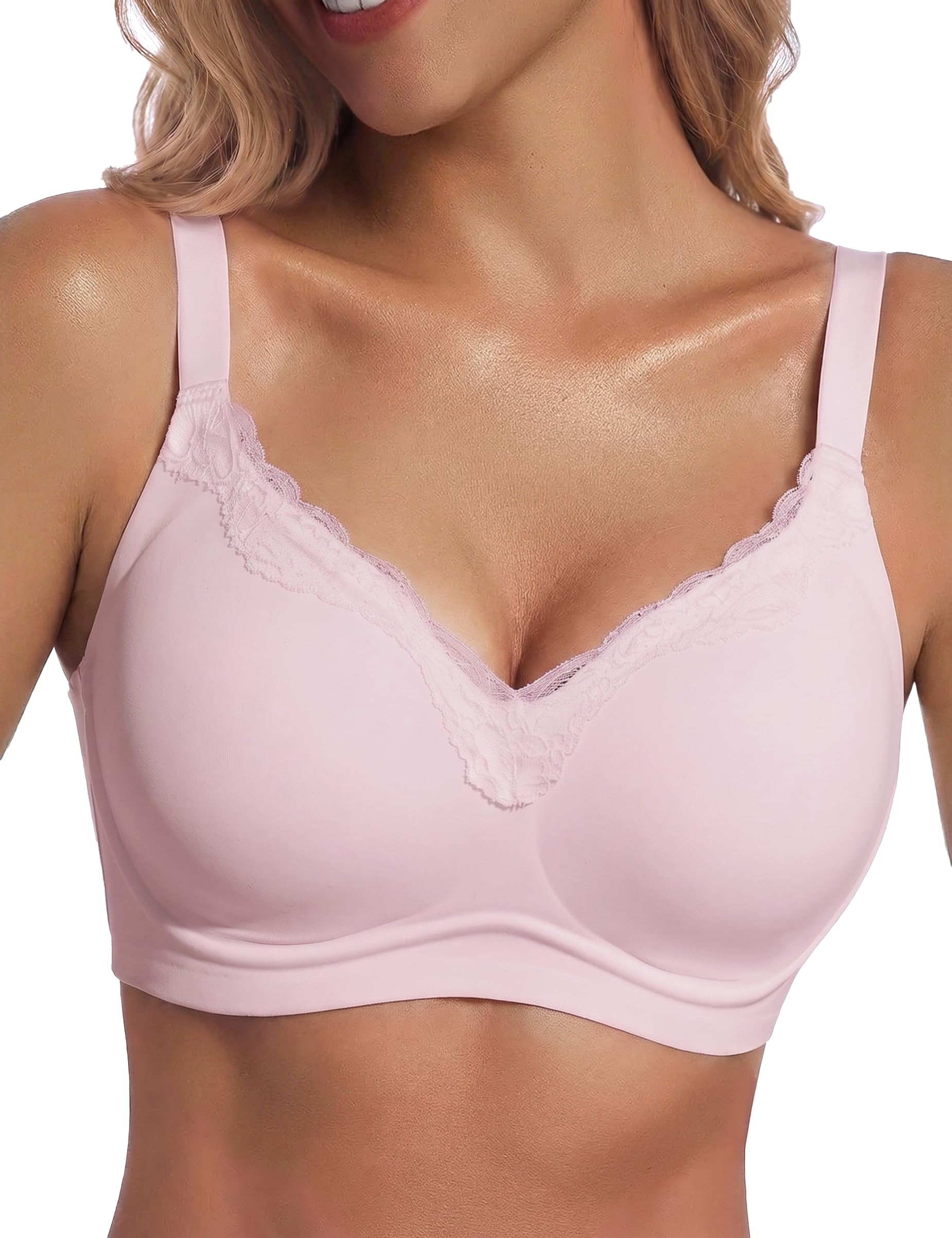 Bresdk BH Damen ohne Bügel Bralette Spitze V-Ausschnitt Gepolstert Komfort | BH Damen ohne Bügel, Spitzen-Bralette, Verstellbare Träger, Nahtlos, Weiche Cups, Bequem, Für Alltag, Arbeit und Freizeit