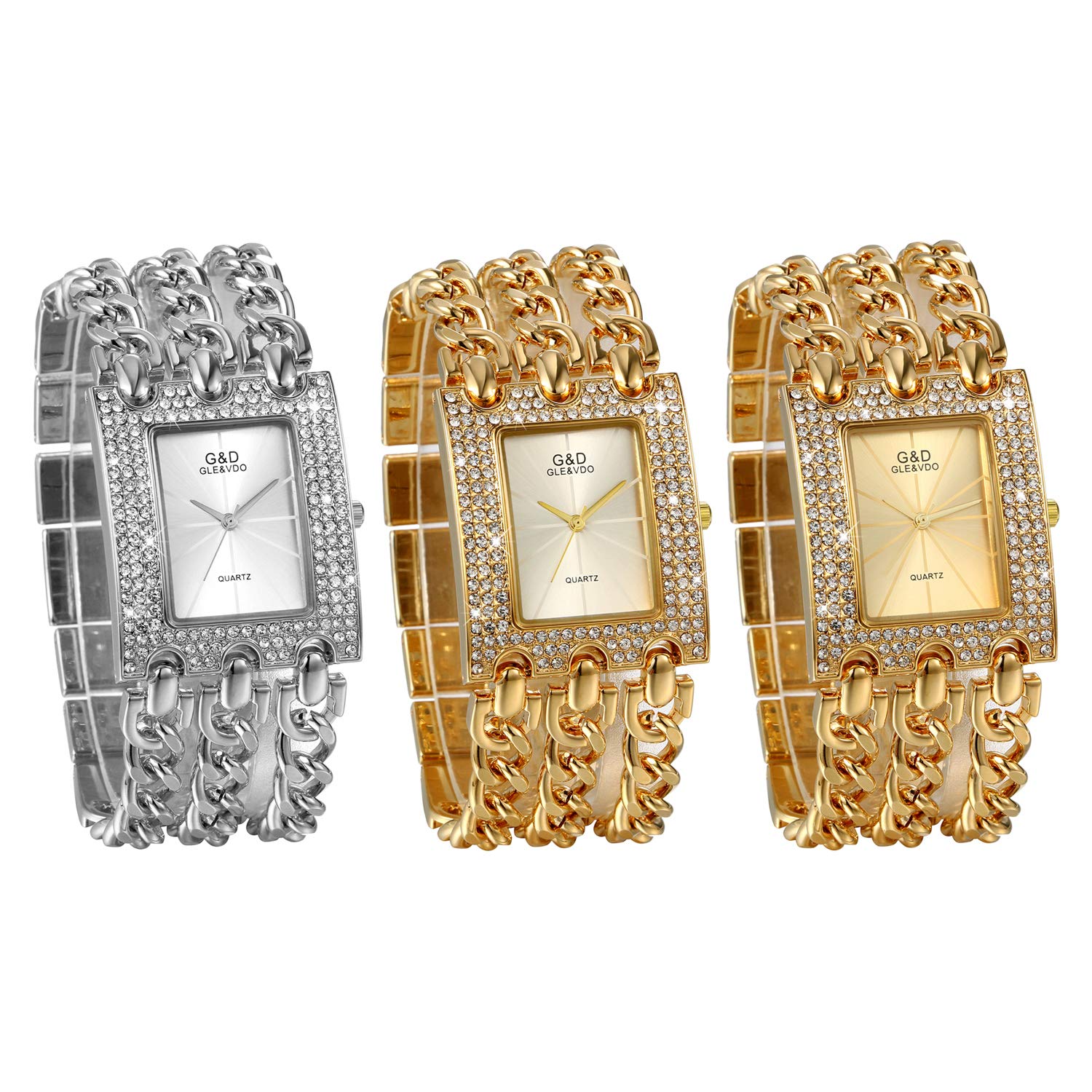 JewelryWe Reloj Cuadrado Diamantes Mujer: Relojes Plata Oro de Cuarzo Analógico Correa de Acero Inoxidable Hip Hop - para Negocios Ocio Regalos