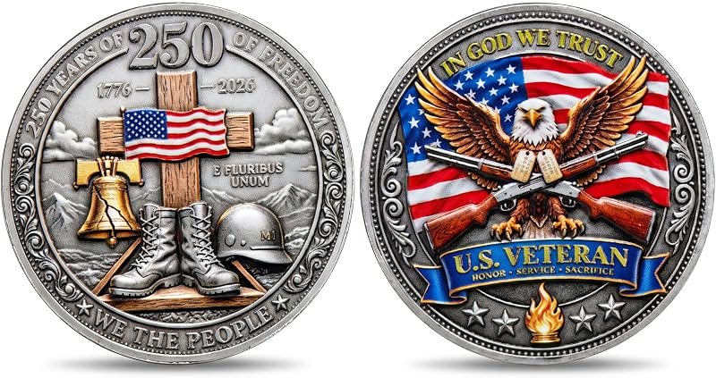 Moneda Desafío 250 Aniversario Conmemorativa Moneda Militar Grabado Cara Historia Americana Coleccionable Patriótico Veterano Regalo Recuerdo Estados Unidos