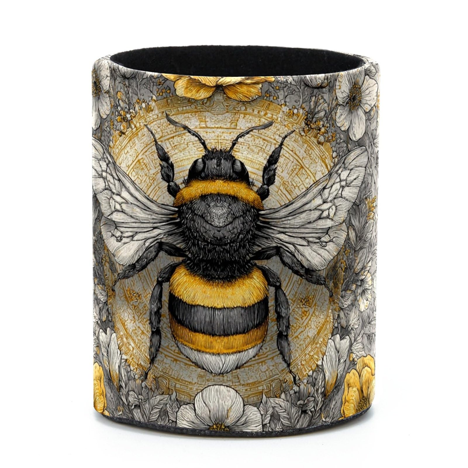 VAPOKF Round Pencil Holders for Desk, Bee Pen Holders Pen Pot Makeup Brushes Storage Desktop Stationery Supplies Organiser for Home Office