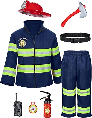 Disfraz de bombero para niños con accesorios completos para niños y niñas, cumpleaños, Halloween, fiesta Disfraz de bombero para niños con accesorios completos para niños y niñas, cumpleaños, Halloween, fiesta