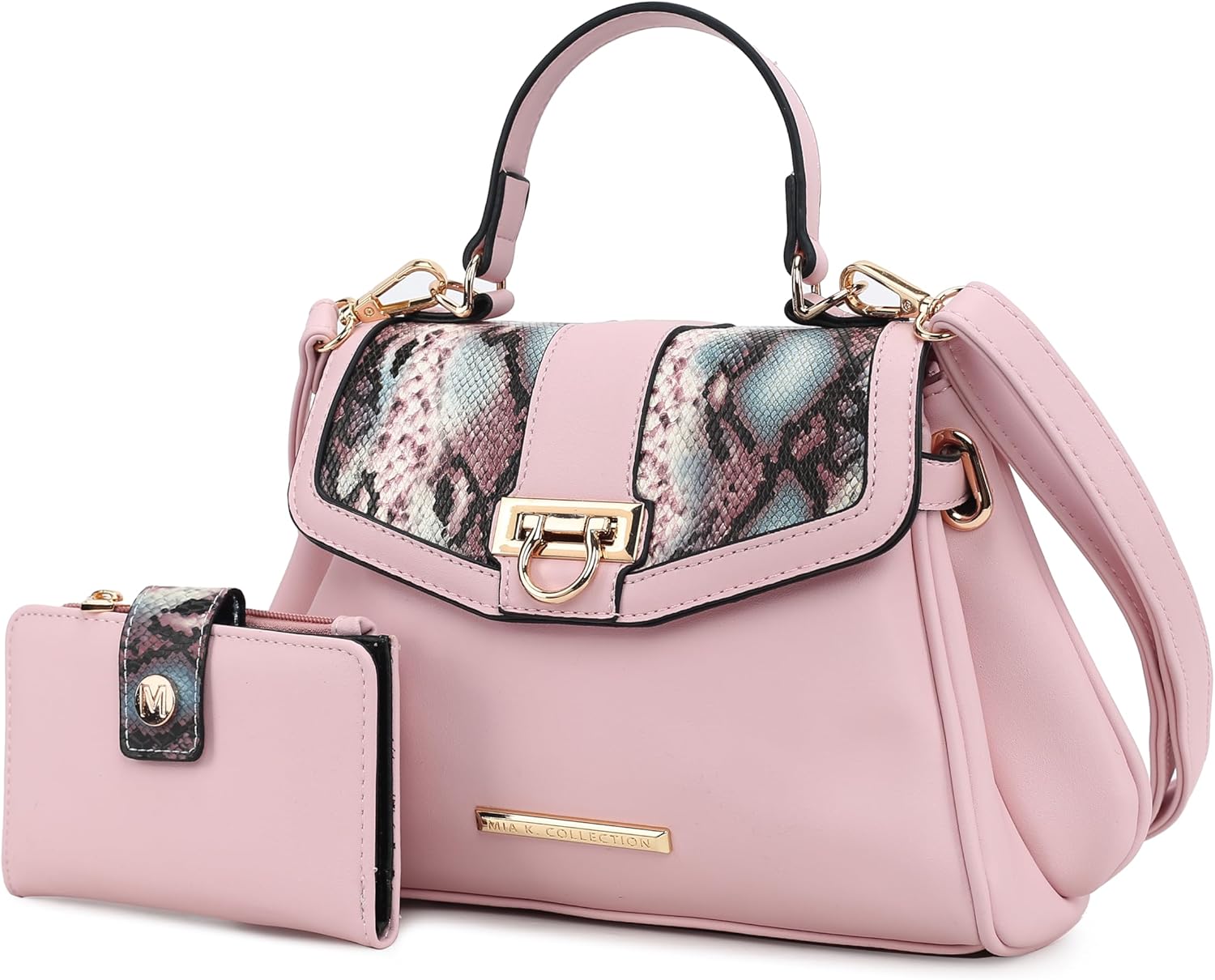 MKF Collection 2Pcs Satchel Bag with Wallet Snake Embossed Womens Crossbody Bag Vegan Leather Handbag Purse By Mia K