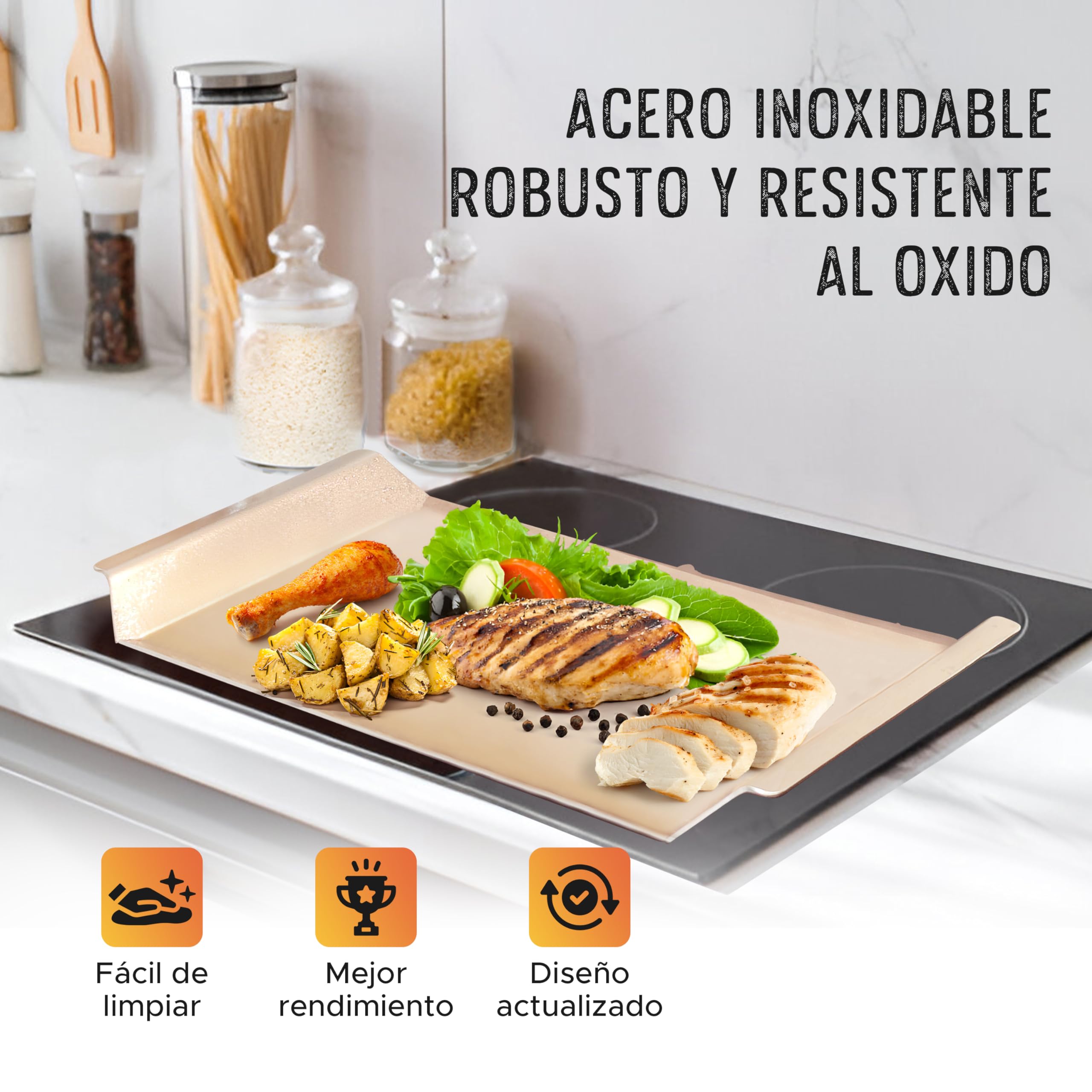 Plancha para barbacoa, plancha acero inoxidable barbacoa, Maciza, Accesorio ideal para Asar Carne, Pescado, Verduras, etc.. apta para Leña, Carbon o Gas.