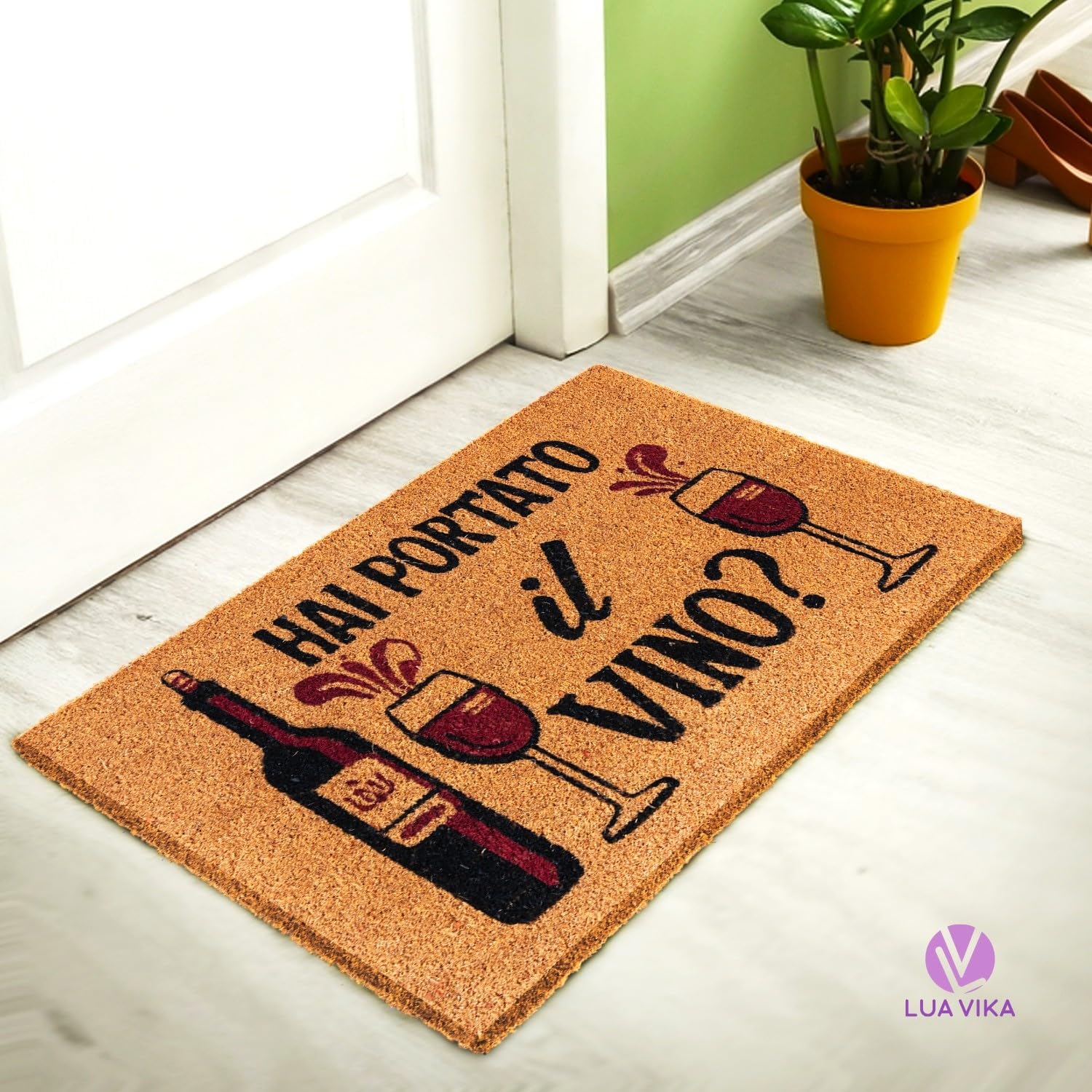 Zerbino Ingresso Esterno Simpatico, Tappeto Interno, Cocco, Divertente 40x70x1,5 cm, Hai Portato il Vino