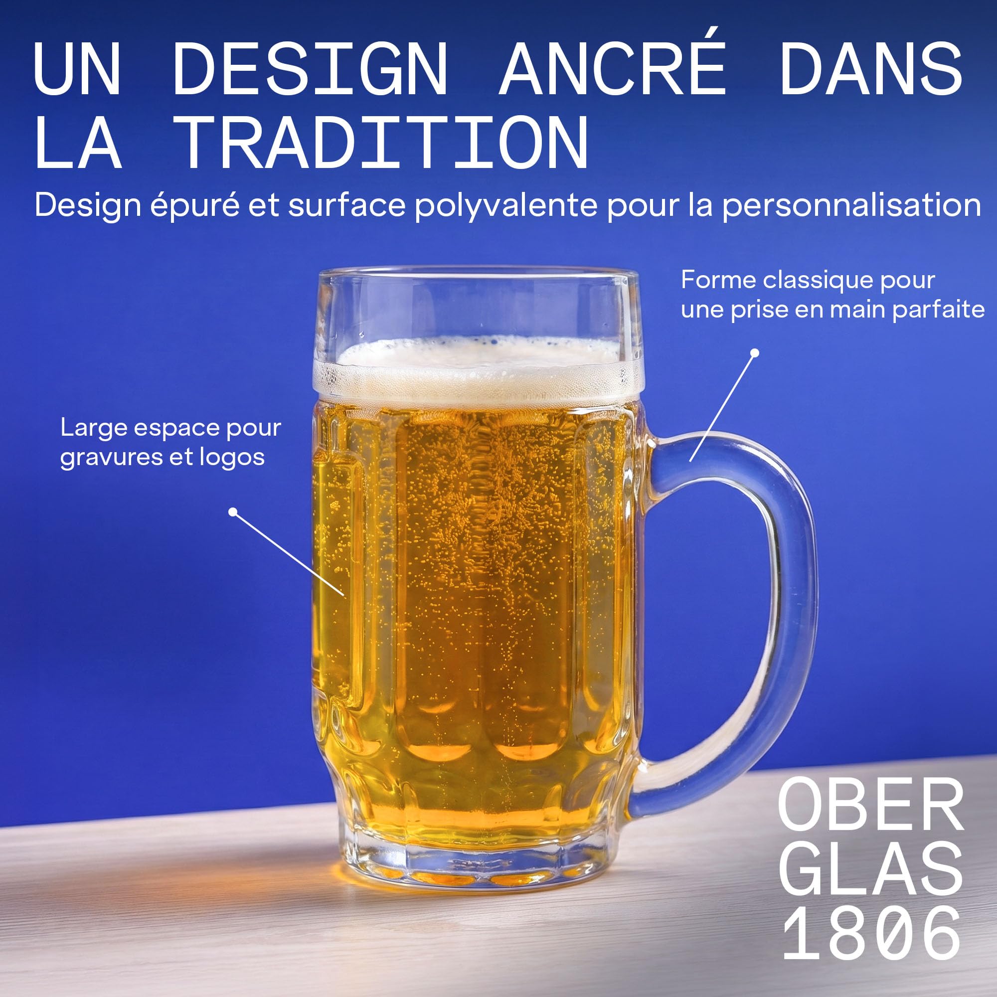 Oberglas DONAU Chopes à Bière Lot de 6, 500 ml | Chope classique avec grand cartouche à graver | Idéal pour Lager, Märzen & Bock | Verre horeca robuste | Cadeau lavable au lave vaisselle maison