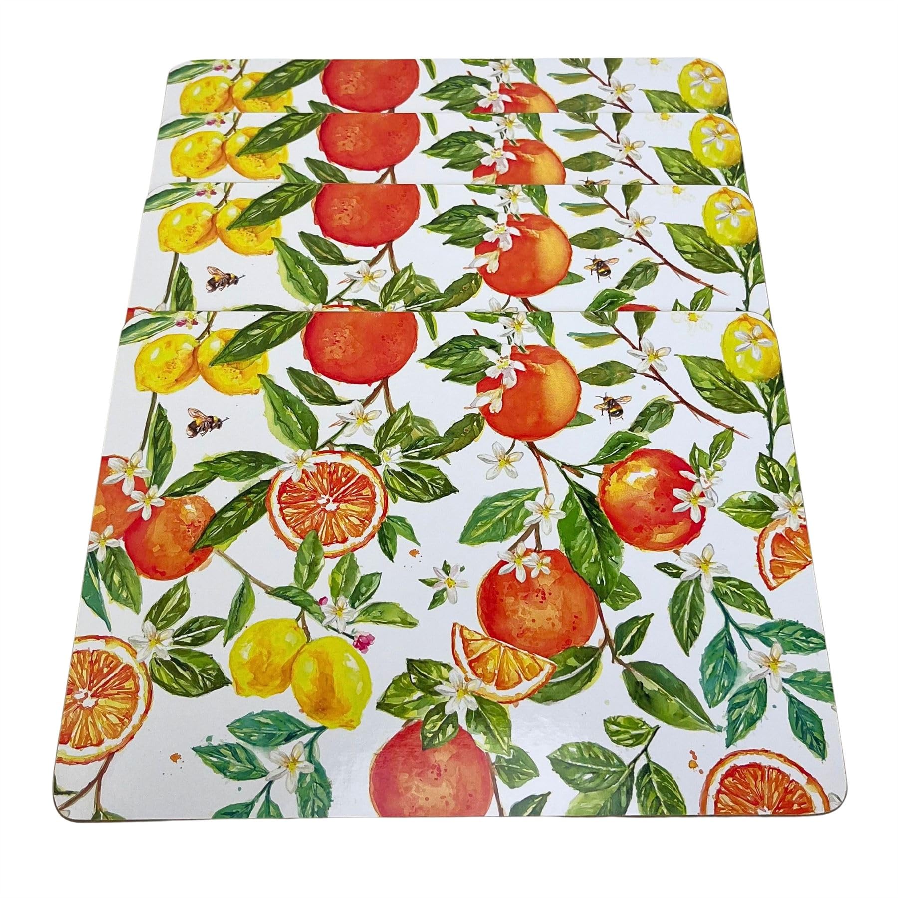 Oranges & Lemons Set of 4 Cork Backed Placemats, 29x21.5cm Citrus Fruit Design Table Mats, Rectangle Place Mats