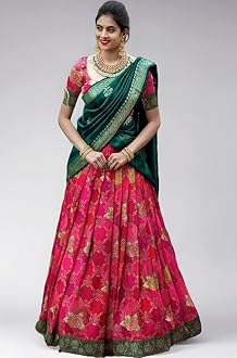 ZITON Women's Indian Traditional Kanjivaram Silk Pure Weaving Lehenga Choli Along With Dupatta And Blouse Piece, Half Saree (Unstitched)