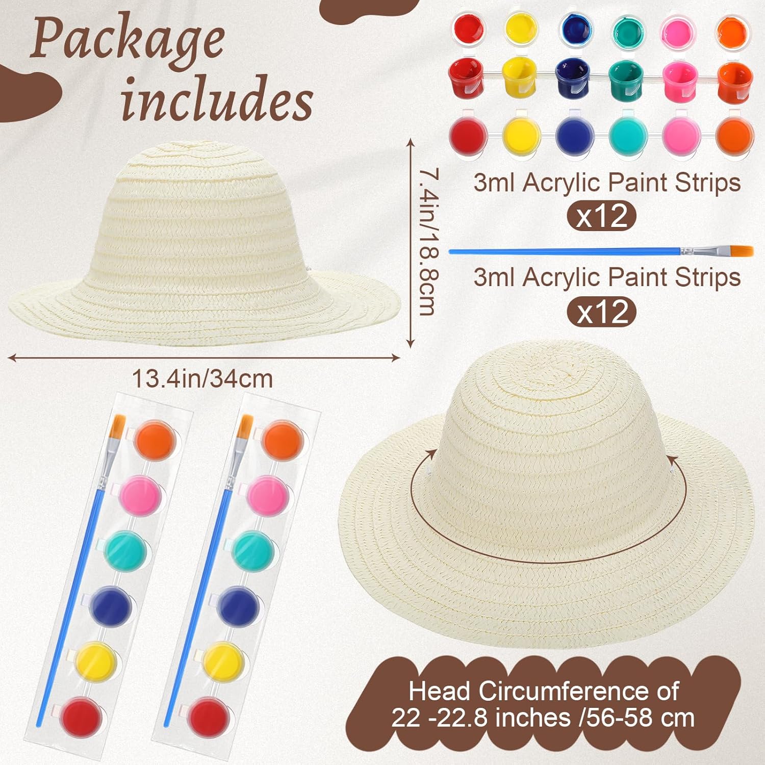 DIY Straw Hat Set DIY Tea Party Hats Handmade Cap with Paints Brushes Craft Art Painting Cap Tea