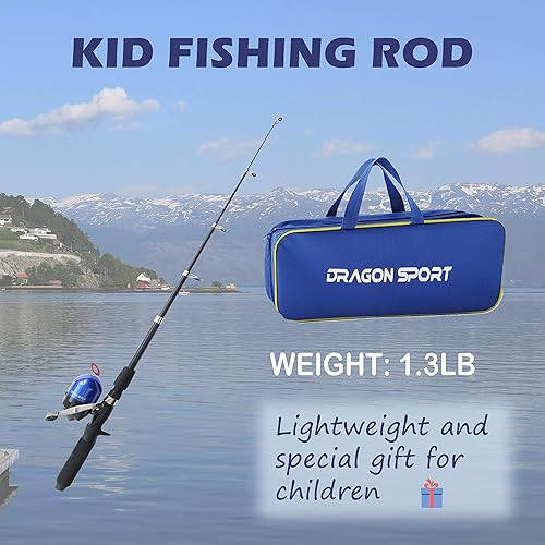 Miniatura 8 de Caja de aparejos de caña de pescar para niños, con red, bolsa de viaje, caña y carrete para niños y niñas, jóvenes o principiantes