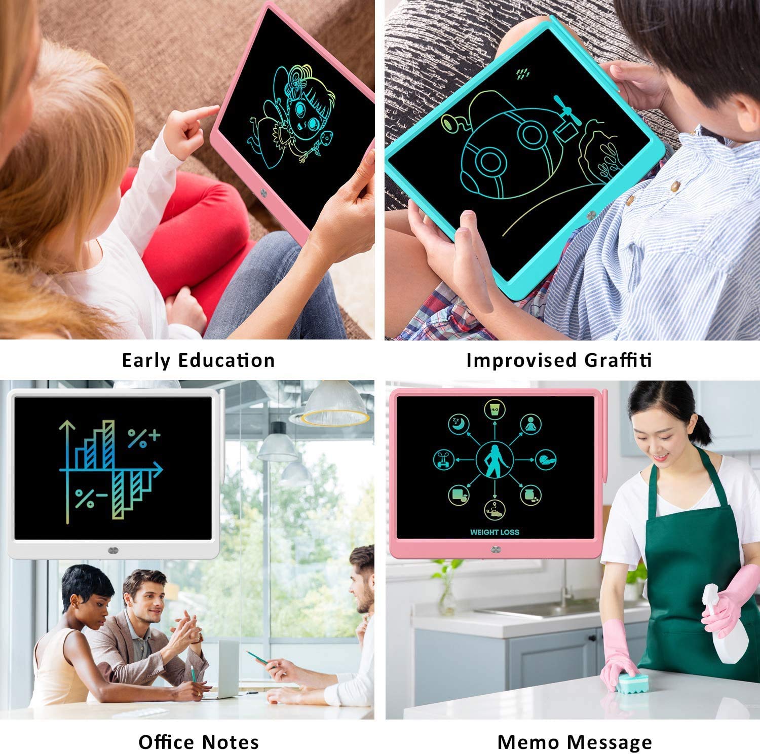 LCD Writing Tablet, Extra large 15 Inch, Colorful Writing, Erasable Electronic Digital Drawing Pad Doodle Board, Gift for Kids Adults Home School Office (White) — view 6