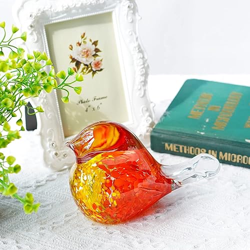 Miniatura 3 de QFkris Figura de pájaro de vidrio soplado de 7 pulgadas, coleccionables, hecha a mano, papel, papel, arte de vidrio, escultura de animales,