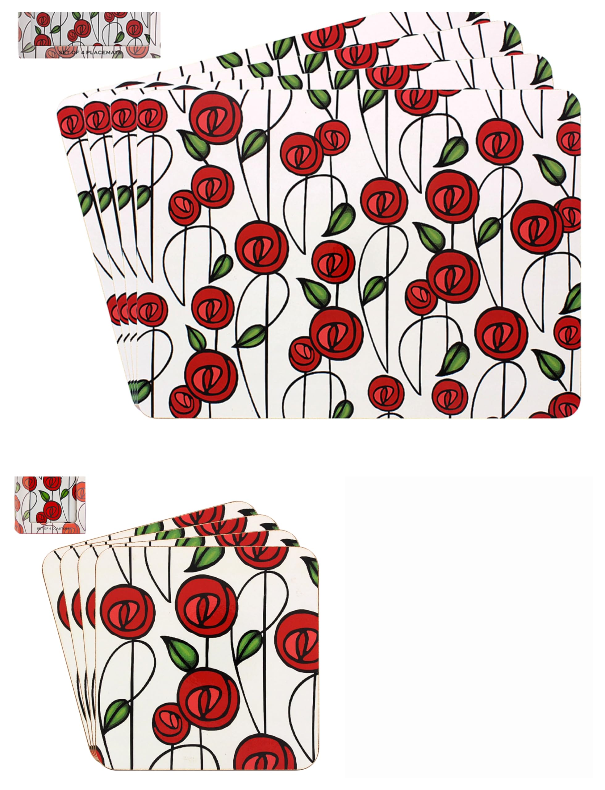 Mackintosh Rose Placemats & Coasters, Set of 4 Each, Cork Backed — image 1