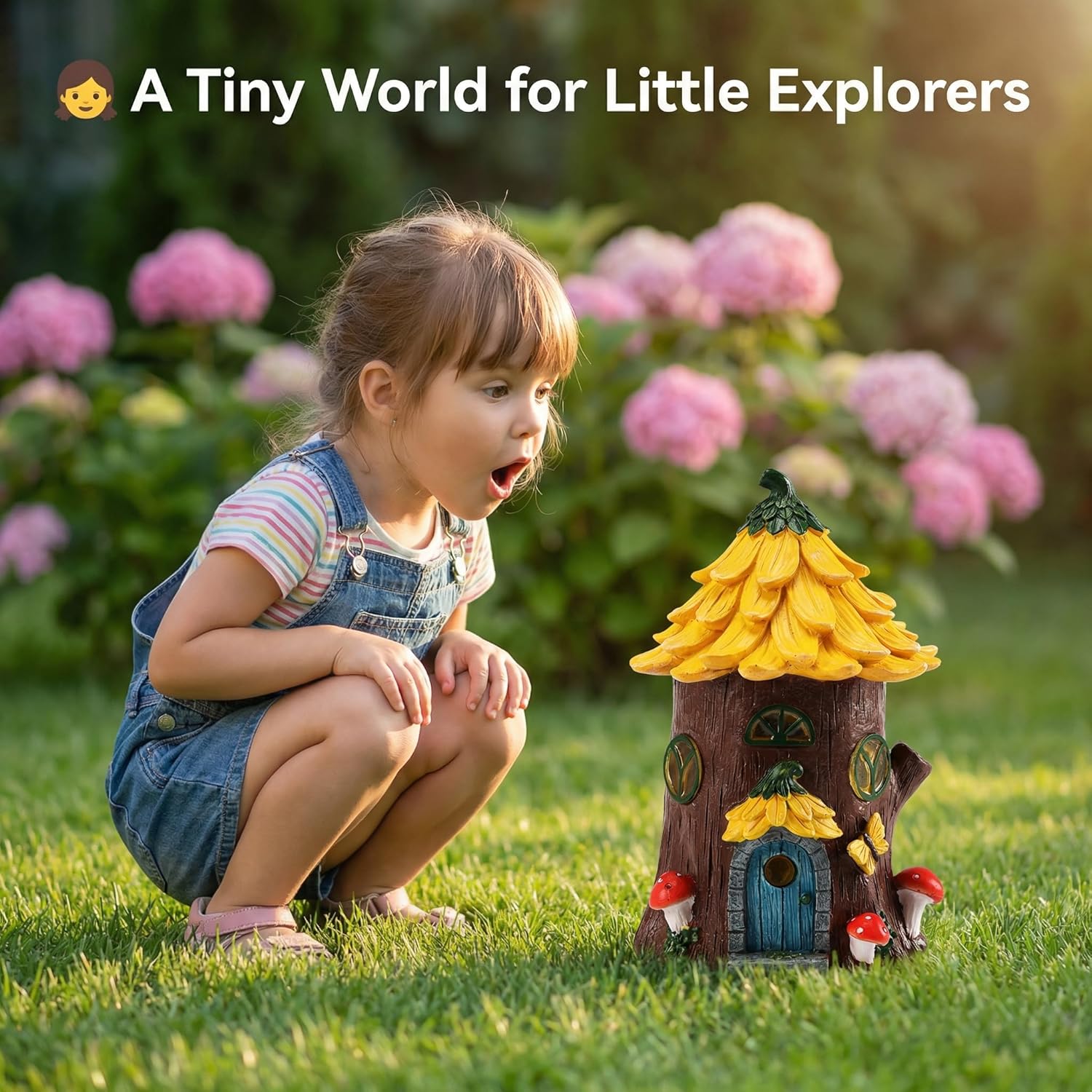Lavezee Fairy House Outdoor Figurine Lights for Garden Decor, Fairy Garden Houses for Front Porch Patio Backyard Yard Decoration, Birthday Gifts for Mom Women