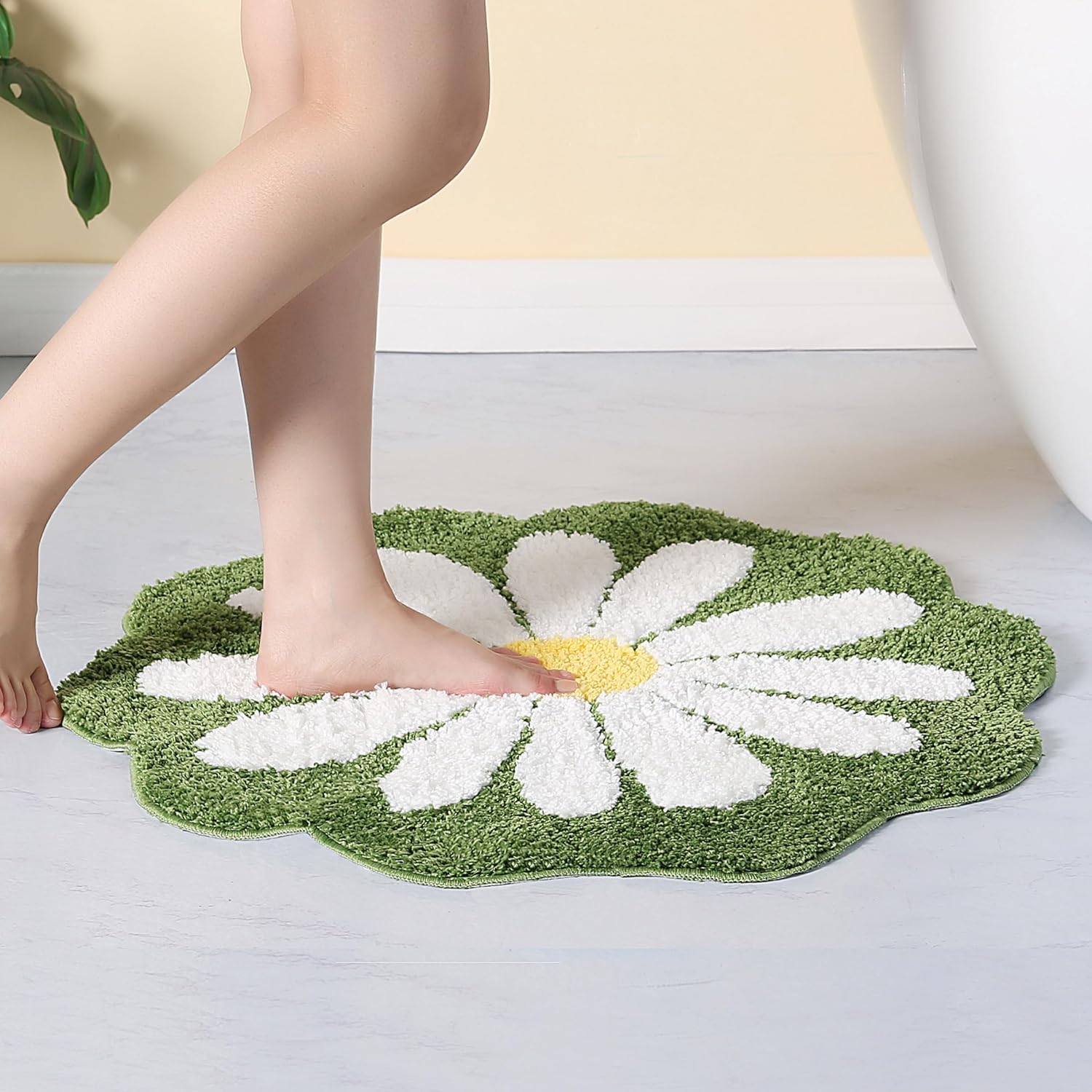 Cute Bath Mat,Pink Flower Rug,Water Absorption Non Slip Mat