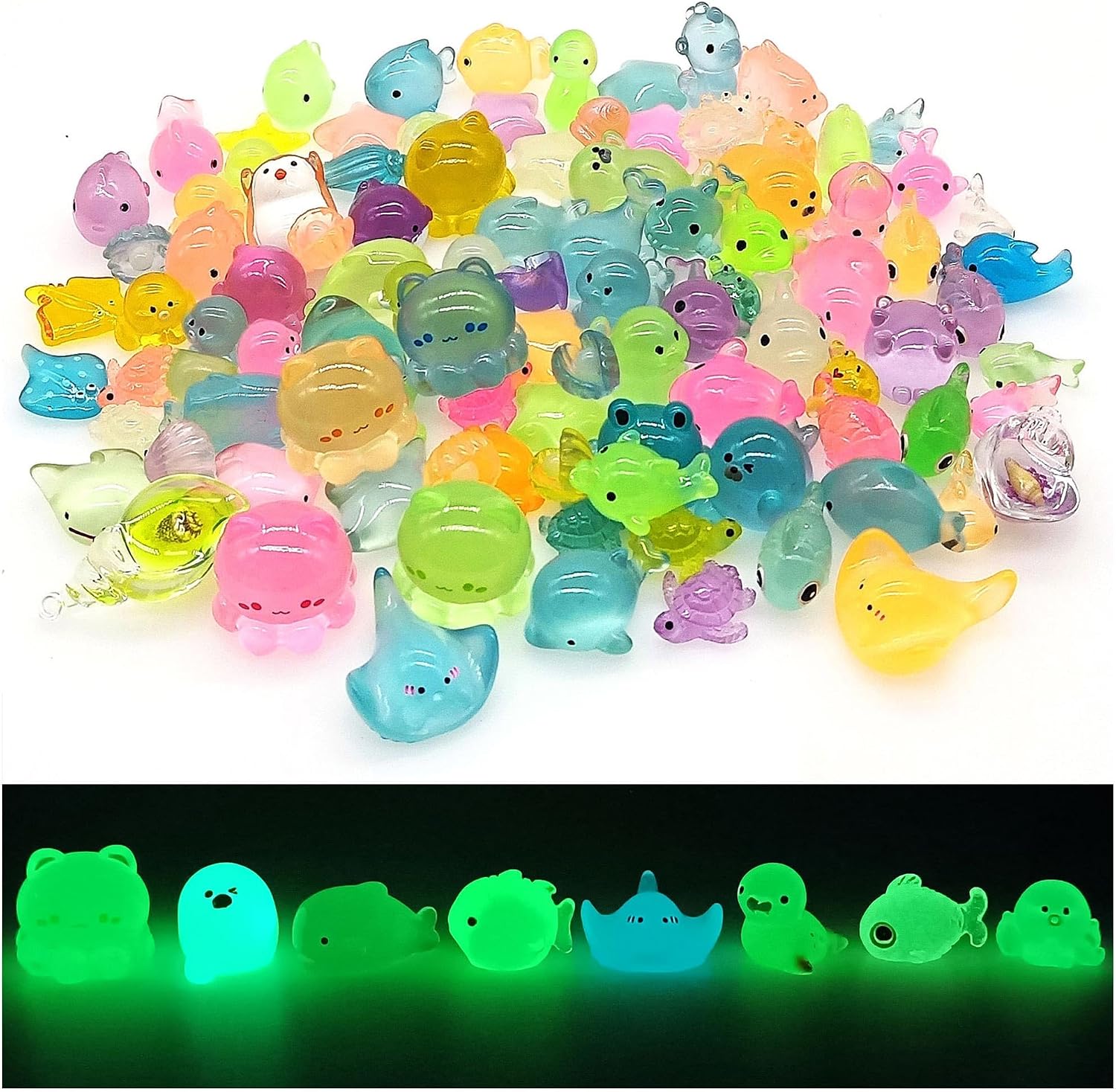 Glow in The Dark Woodland Mini Resin Animals Figures 100 Pcs Set