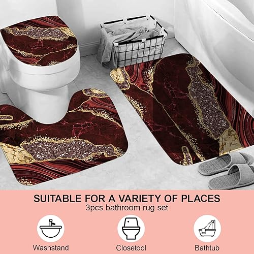 Miniatura 12 de Juego de 4 cortinas de ducha de mármol, modernos juegos de baño con tapa de inodoro, tapete de contorno y tapete de baño, decoración de baño de lujo