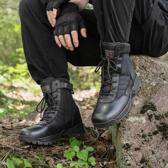 Men's Military Tactical Work Boots Side Zipper Combat boots 6/8inch