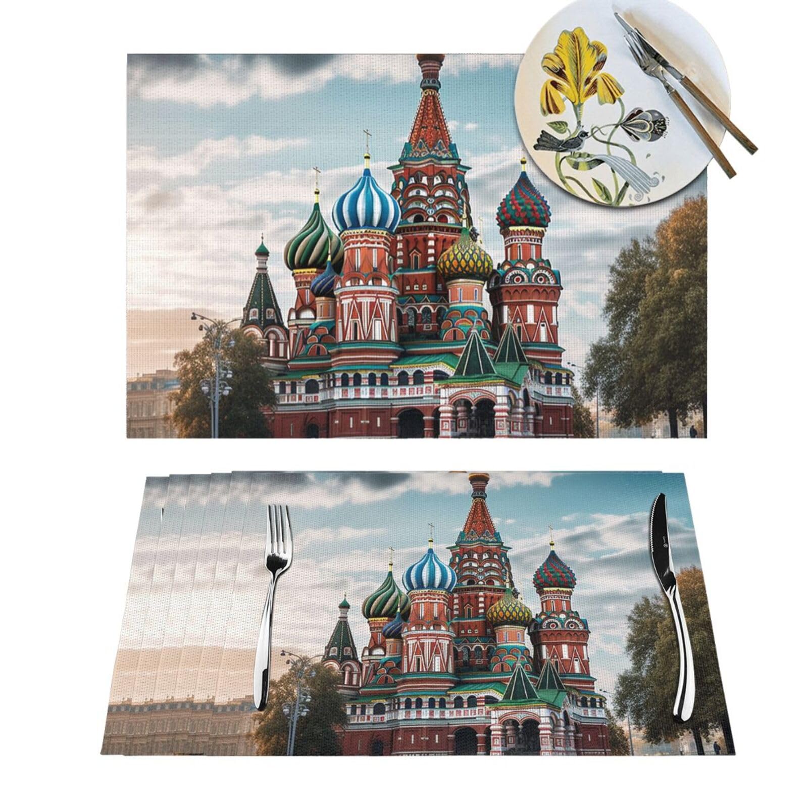 Sets de table tissés en PVC lavables résistants aux taches motif Moscou