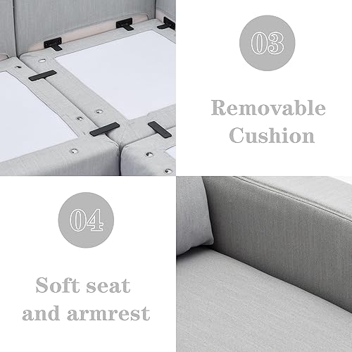 Miniatura 7 de Sofá cama modular convertible, sofá cama de combinación gratuita para sala de estar, cojín de asiento y cojín de respaldo, extraíble y lavable, gris