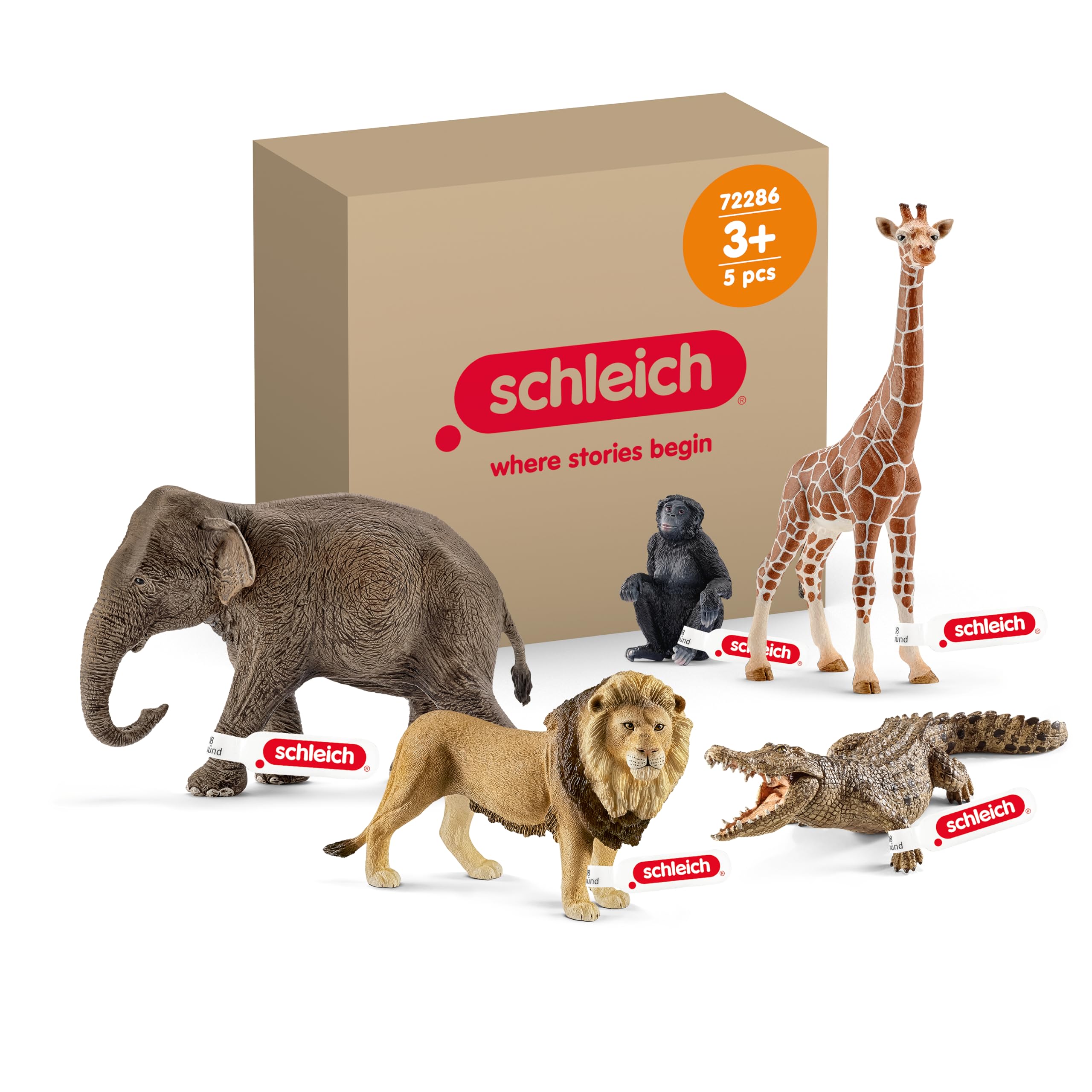 Schleich Wild Life | Coffret Animaux Sauvages 72286 avec Lion, Girafe, Crocodile, Singe et éléphant | Set réaliste de 5 Figurines Jouet Zoo dès 3 Ans | édition spéciale – exclusivité Amazon