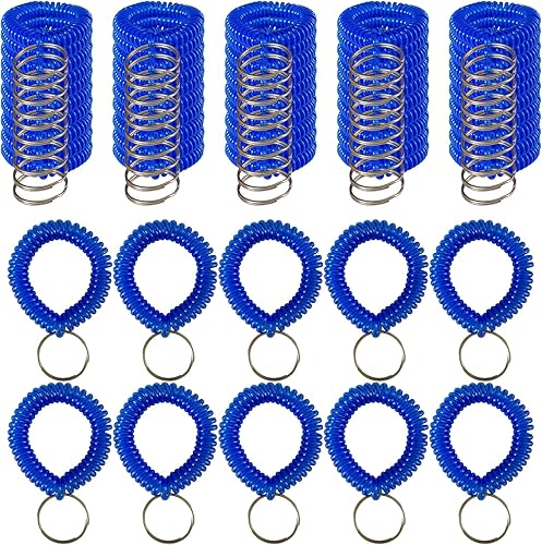 Miniatura 7 de Smanzu 10 pulseras coloridas de bobina de muñeca, llavero en espiral, pulsera para llavero para piscina, gimnasio, insignia de identificación (azul