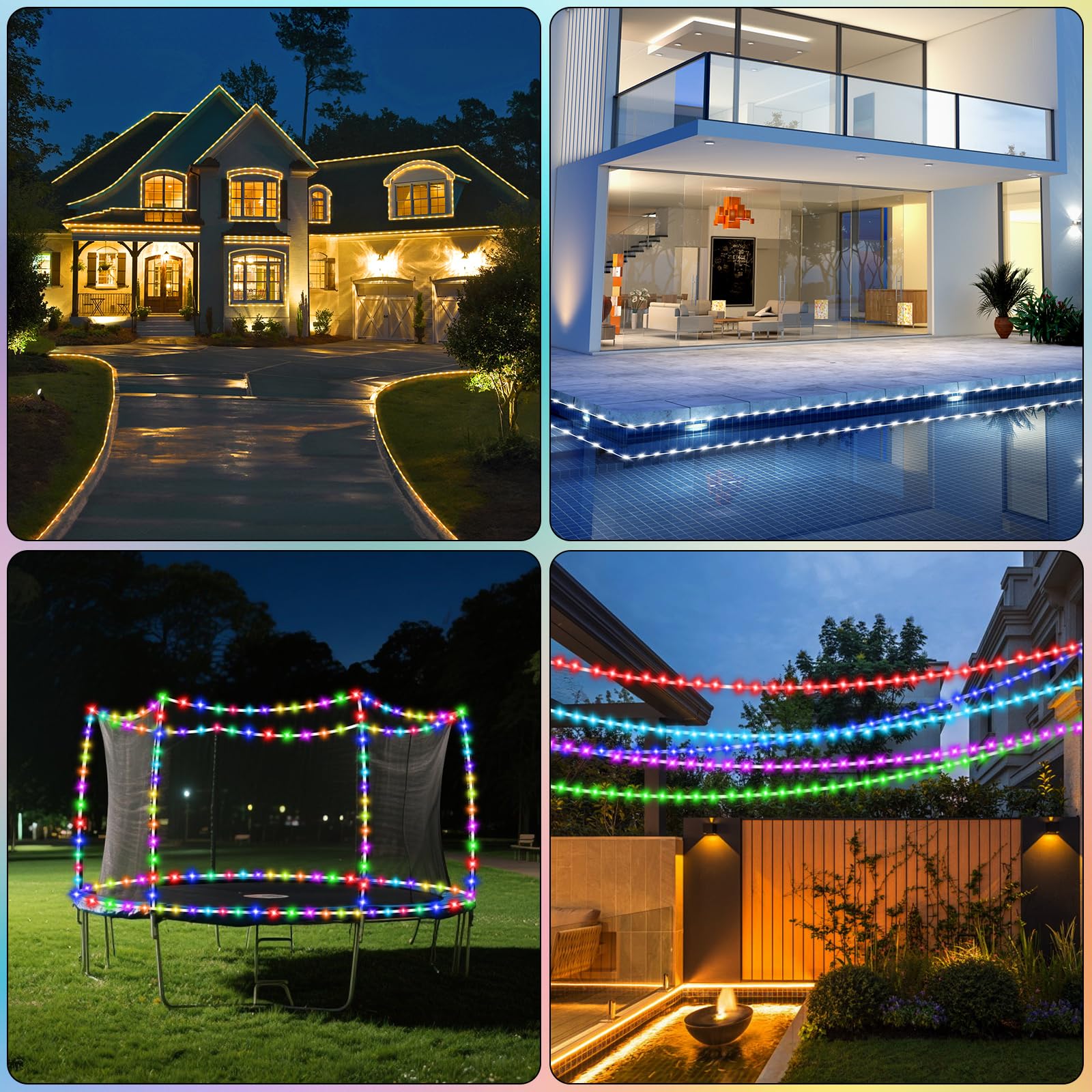 RGB-Lichterkette mit Farbwechsel, 100 LEDs, für den Außenbereich, mit Fernbedienung, 18 Farben, wasserdicht, für drinnen und draußen, Hochzeit, Weihnachten, Terrasse, Party-Dekoration