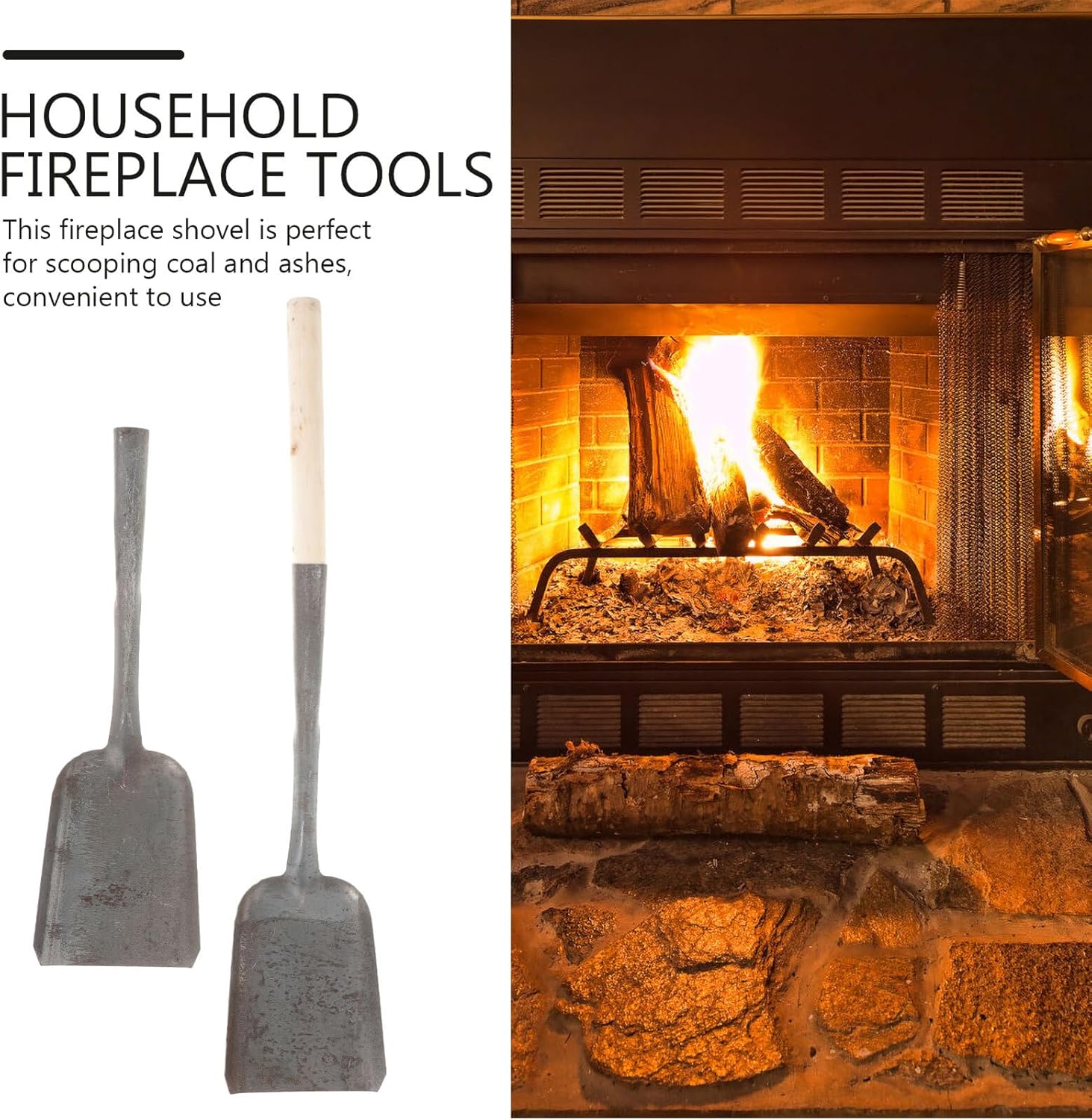 2pcs Small Coal Shovel Set, Black Cast Iron Fireplace Ash Scoop Without Wood Handle, Multi-Function Fire Pit Shovel for Home Stove Ash Cleaning and Garden Soil Digging