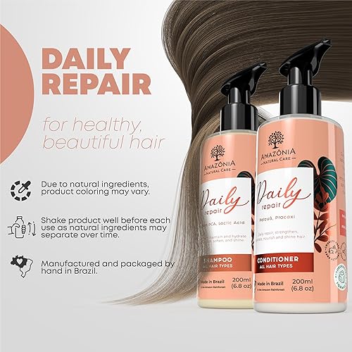 Miniatura 2 de Champú y acondicionador de reparación de cabello natural para cabello seco dañado, sin parabenos ni sulfato, juego de botellas de champú y