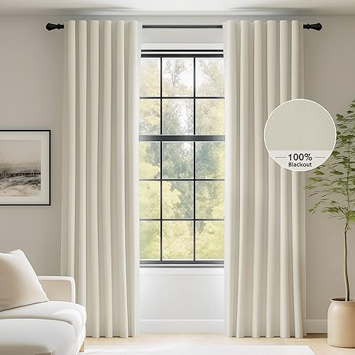 Miniatura 85 de FMFUNCTEX Cortinas opacas 100% beige para dormitorio, cortinas texturizadas de tejido crema de 72 pulgadas de largo, cortinas con aislamiento Ojal