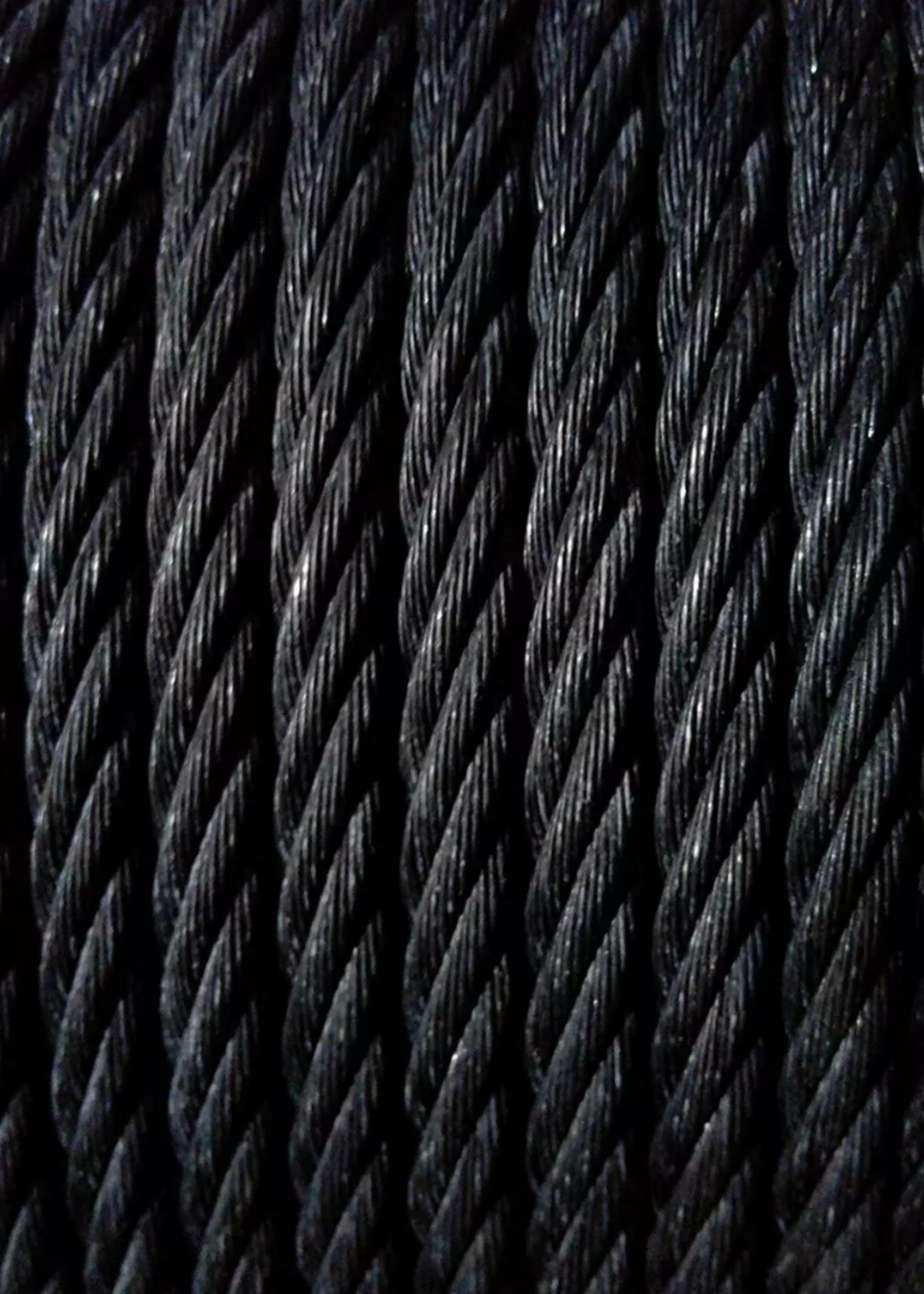 Muzata 150ft Black Vinyl Coated Wire Rope 1/8" Overmolded To 3/16" For