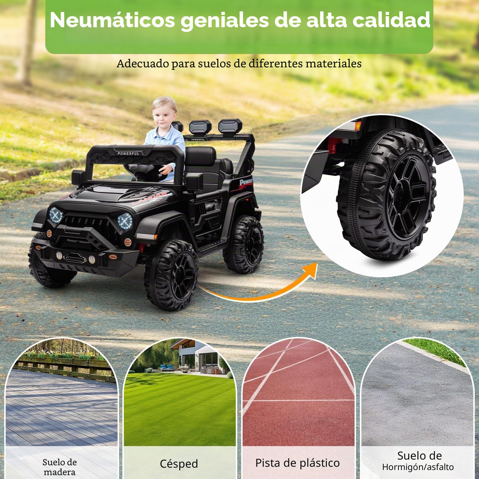 Hausprof Coche Eléctrico Para Niños, 12V 7Ah, Transmisión Eléctrica De 3 Velocidades, 2 Modos De Conducción, Quad Eléctrico Niño Con Mando A Distancia, Coche Eléctrico Para Niños De 1 A 8 Años (Negro)